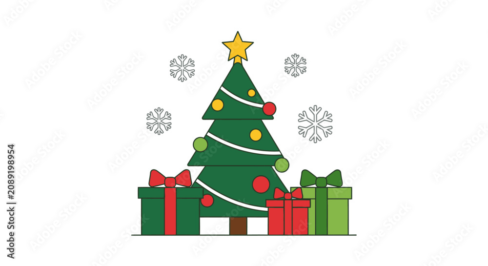 Fototapeta premium Colorful Christmas Tree With Presents.