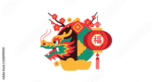Cuadro en lienzo Colorful dragon head with decorations.