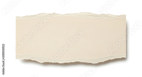 Ripped beige paper banner isolated on white background with drop shadow. Blank torn paper strip for copy space