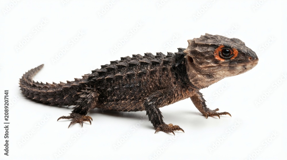 Fototapeta premium Close Up Portrait of an African Red Eyed Crocodile Skink Standing on a Clean Isolated White Background