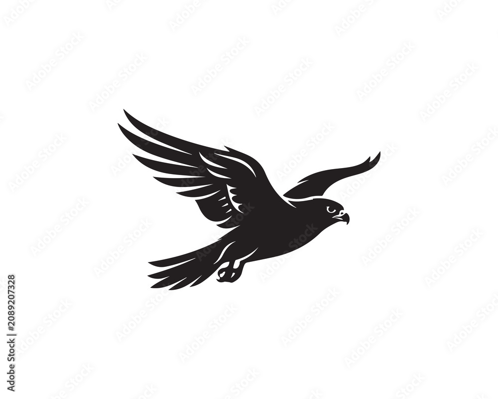 Fototapeta premium Black silhouette of a hawk bird flying with wings spread
