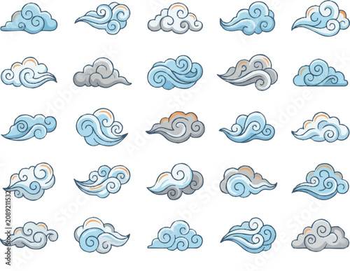 Quadro su tela Collection of various cloud shapes.