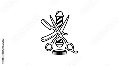 Tableau sur toile Barber Tools Scissors Comb Straight Razor Barber Pole Icon Symbol Vector Art