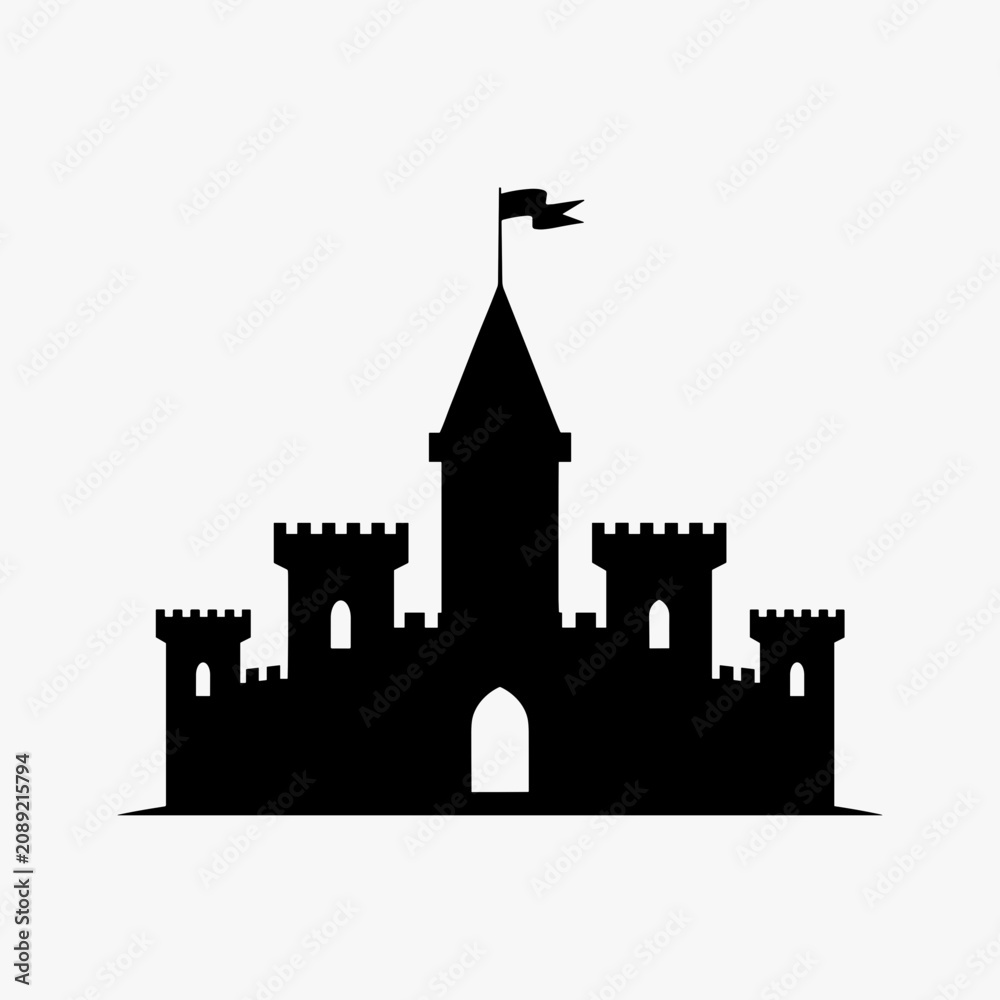 Obraz premium Castle Silhouette Icon Vector | Medieval Fortress, Fairytale Palace & Minimal Flat Illustration