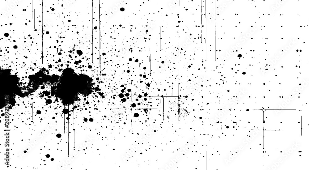 Naklejka premium Rough, scratch, splatter grunge pattern design brush strokes. Overlay texture. Faded black-white dyed paper texture. 