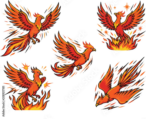 Фотография Phoenix bird flying with flames rising.