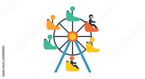 Fotografija Colorful Ferris Wheel with Happy Riders Illustration.