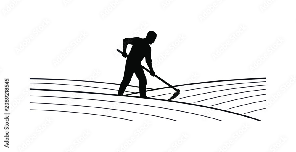 Fototapeta premium Farmer Hoeing Field Silhouette Vector Icon