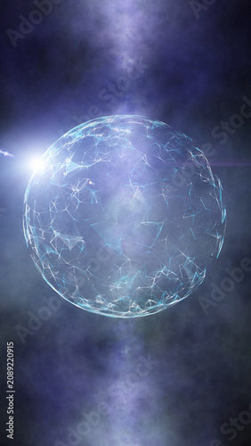 Universe nebula light with glowing digital sphere vertical illustration.