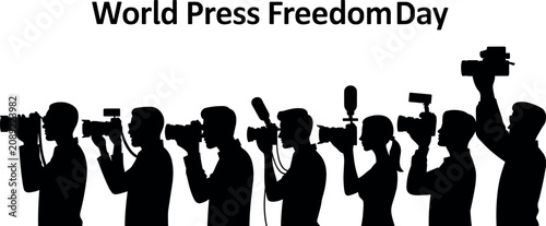 Fotografía World Press Freedom Day Concept Featuring Silhouettes of Professional Journalist