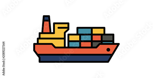 Quadro su tela Flat Cargo Container Ship Vector Illustration