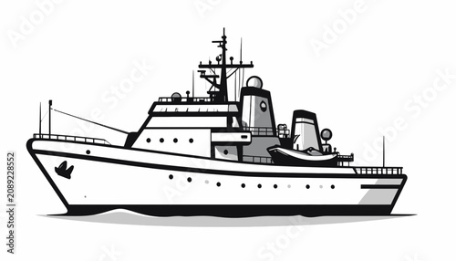 Tableau sur toile Large Military Ship Vessel Illustration.