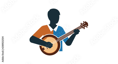 Fotografie Illustration of a person playing a banjo instrument.
