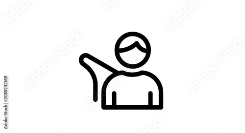 Minimalist line art icon of a person waving.