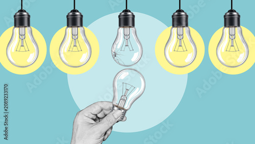 Obraz na plátne Resilience and Recovery Concept with Hand Replacing Broken Light Bulb Among Glow