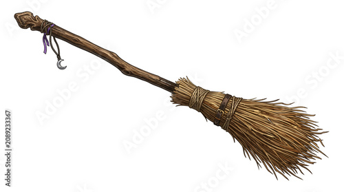 Cuadro en lienzo Traditional Witch Broomstick with Bristles.