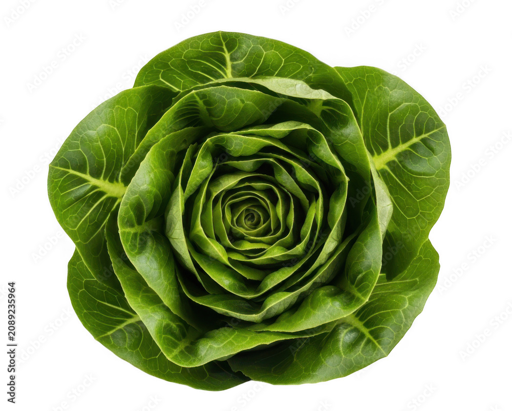 Obraz premium A green cabbage with layered leaves forming a symmetrical, circular pattern that closely resemblesa rosette.