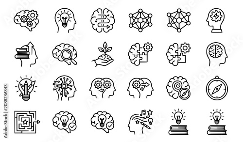 Cuadro en lienzo Set of brain and intellectual development icons with intelligence creative think