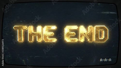 Golden pixelated text displayed on a vintage television screen