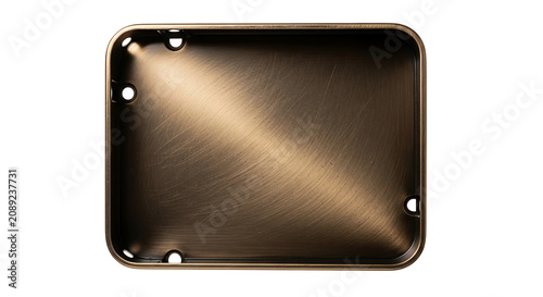 Empty rectangular metal tray with brushed bronze finish and mounting holes