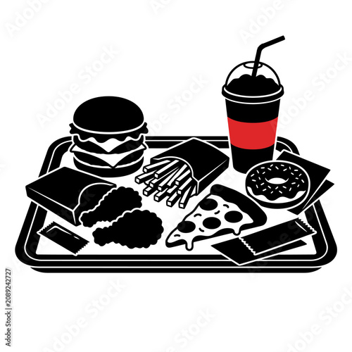 Fast Food Tray  Meal Burger Pizza Vector 
