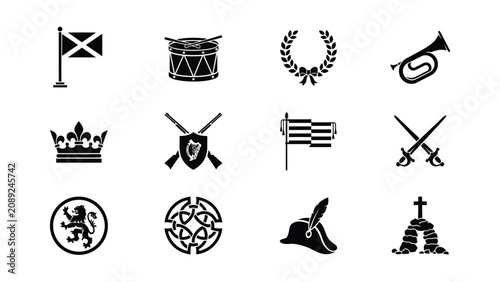 Принти на полотні Elegant black and white historical and cultural symbols icon set in minimalist s