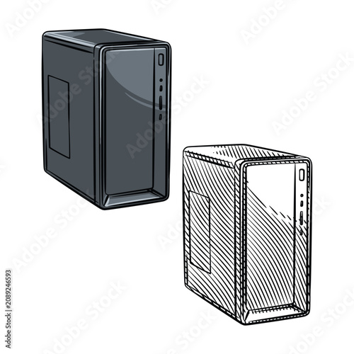Desktop Computer PC Case Sketch Illustration Vector