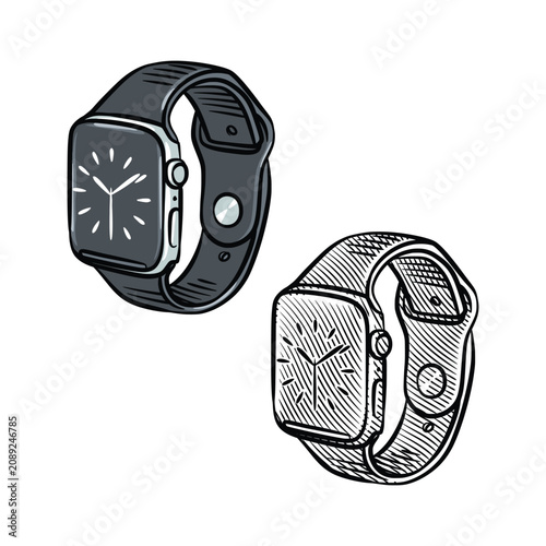 Smartwatch Wearable Device Perspective Sketch Vector Illustration