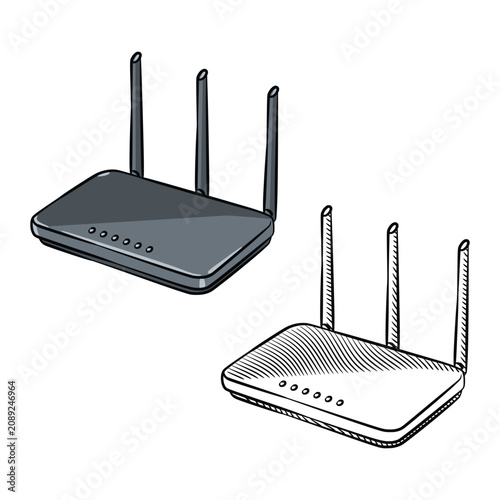 Wireless Wi-Fi Router Perspective Sketch Vector Illustration