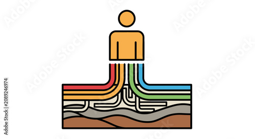 Cuadro en lienzo Colorful layered ground with human figure illustration.