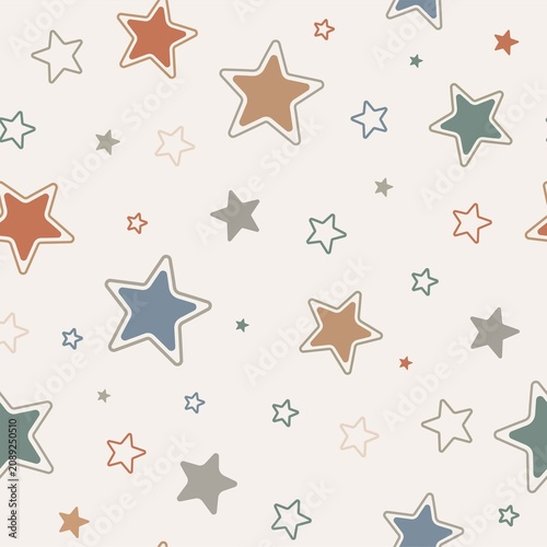 Modern seamless star pattern  featuring outline stars, hand drawn stars, thick outline stars,  minimalist geometric elements. Trendy kids repeating backgrounds for kids textiles, fabric, paper