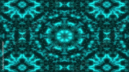 4K Motion Graphic Abstract Seamless Cyan Kaleidoscope Geometric Mandala Pattern
