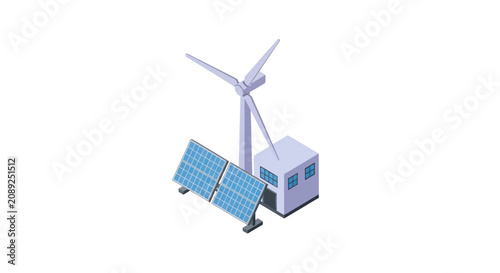Renewable Energy Station with Wind Turbine and Solar Panels