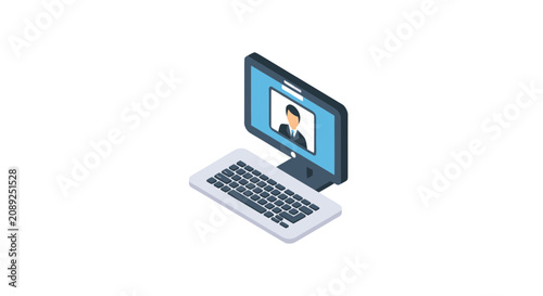 Isometric Video Conference and Online Business Meeting on Desktop