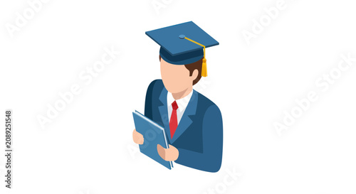 Graduate Wearing Gown and Cap Holding Diploma