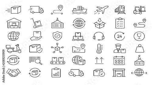 Logistics and Supply Chain Icons Set – Shipping, Warehouse and Delivery Symbols