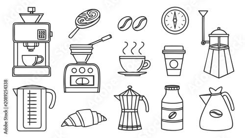 Fotografie Various coffee brewing equipment and accessories with coffee maker, equipment