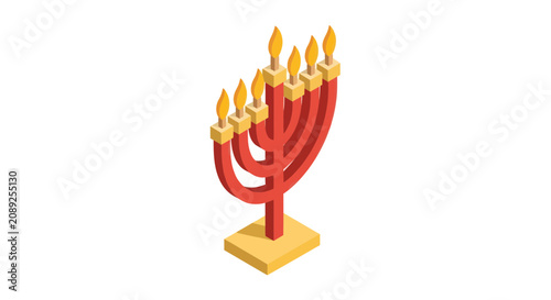 Foto Hanukkah Menorah with Burning Candles on White Background