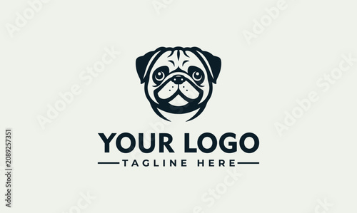 Minimalist pug dog mascot face vector logo illustration