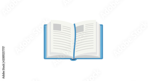 Fotografie Open book with blank pages and blue cover illustration.