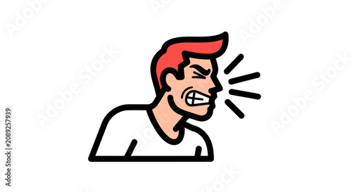 фотографія Cartoon man shouting with wide open mouth and red hair.