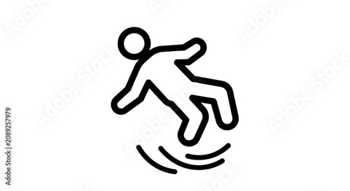 Quadro su tela Simple black line art of person slipping on wet floor.