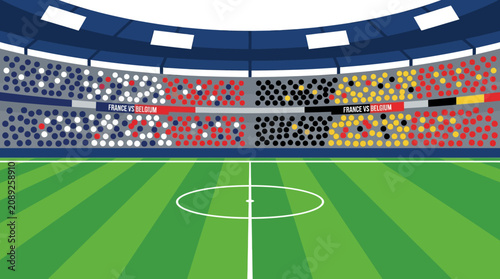 Canvastavla A packed stadium hosts a soccer match on a green field with colorful seats