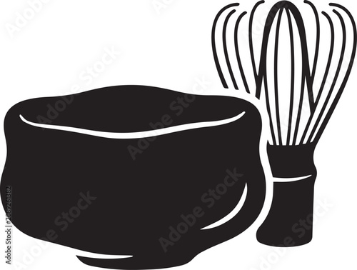 Matcha Bowl and Bamboo Whisk Vector Illustration Design