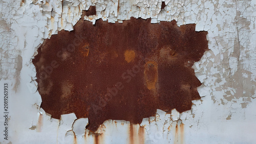 Obraz w ramie Old Rusty Metal Wall Texture with Peeling Paint Weathered Steel Surface Grunge Background Rough Aged Brown Industrial Vintage Pattern Backdrop