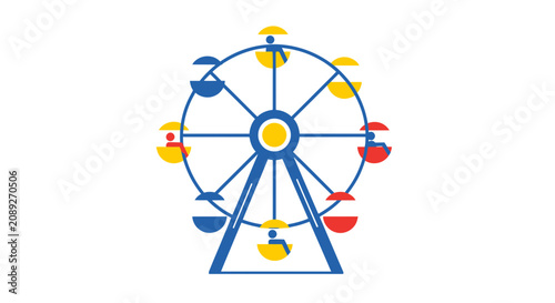 Slika na platnu Colorful Ferris Wheel Illustration with Bright Cabins.