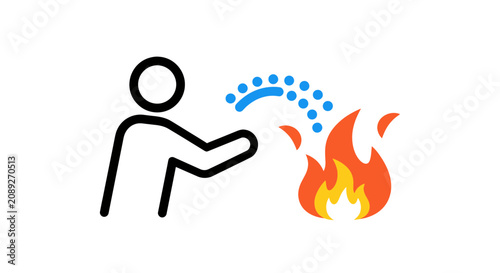 Fotografie Person extinguishing fire with water illustration.