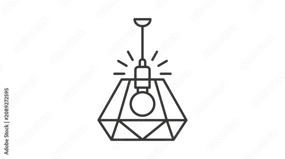 Obraz premium Geometric Pendant Lamp Icon, Minimalist Lighting Design, Line Art Luminaire
