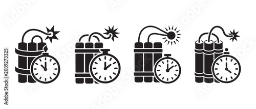 Canvas Print Explosive Dynamite Sticks with Countdown Timer Clocks Set in a Minimalist Black and White Style