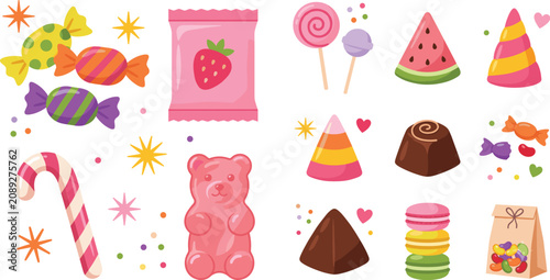 Photography Cartoon colorful sweet candy and gummy bear vector asset collection